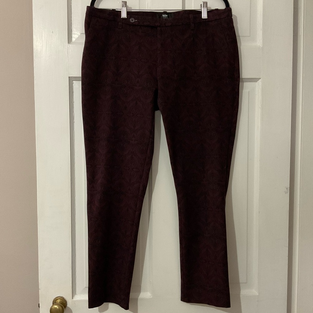 Dark maroon and black patterned pants. Size 12